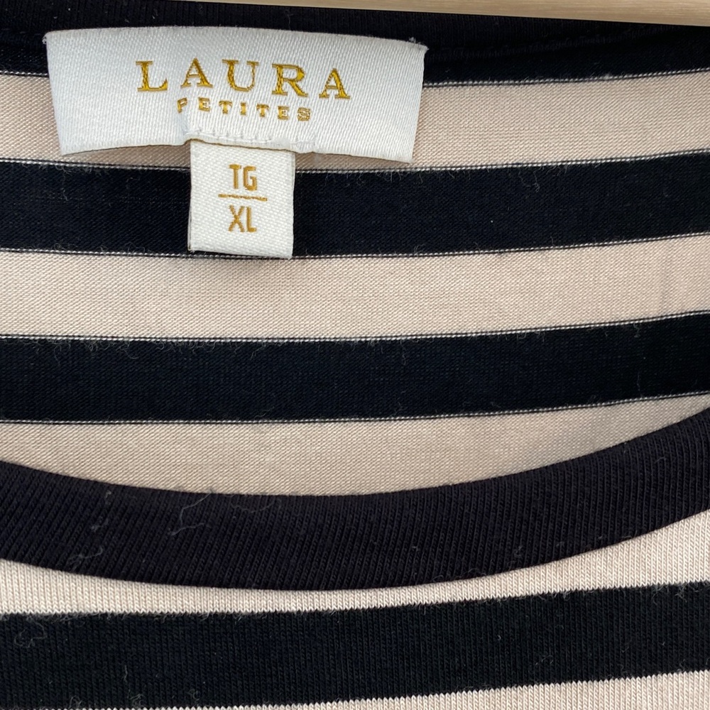 Laura Black and Tan Striped T-Shirt women’s size XL, Flutter sleeve - Picture 4 of 9